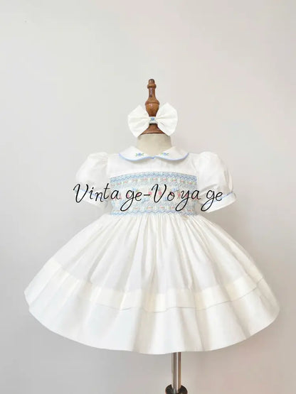 PRE-ORDER NOW & GET NEXT WEEK! NEW SEASON🎄SCARLETT WHITE & BLUE HAND-SMOCKED🧵🪡👑DRESS & ACCESSORIES🎀❄️ - Baby & Toddler