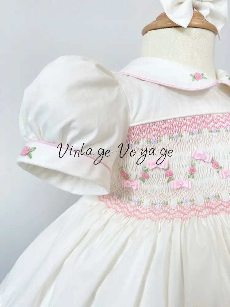 PRE-ORDER NOW & GET NEXT WEEK! NEW SEASON🎄SCARLETT WHITE & PINK HAND-SMOCKED🧵🪡👑DRESS & ACCESSORIES🎀❄️ - Baby & Toddler