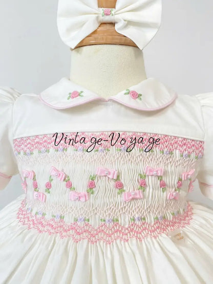 PRE-ORDER NOW & GET NEXT WEEK! NEW SEASON🎄SCARLETT WHITE & PINK HAND-SMOCKED🧵🪡👑DRESS & ACCESSORIES🎀❄️ - Baby & Toddler