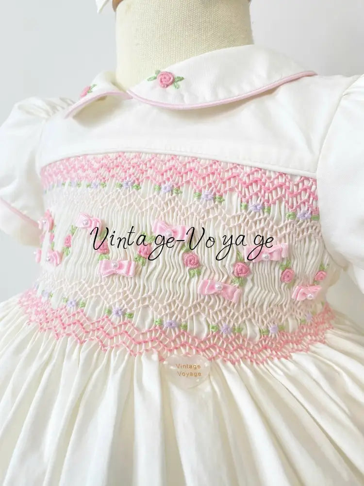 PRE-ORDER NOW & GET NEXT WEEK! NEW SEASON🎄SCARLETT WHITE & PINK HAND-SMOCKED🧵🪡👑DRESS & ACCESSORIES🎀❄️ - Baby & Toddler