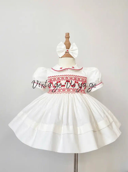 PRE-ORDER NOW & GET NEXT WEEK! NEW SEASON🎄SCARLETT WHITE & RED❤️HAND-SMOCKED🧵🪡👑DRESS & ACCESSORIES🎀❄️ - 3M - Baby &