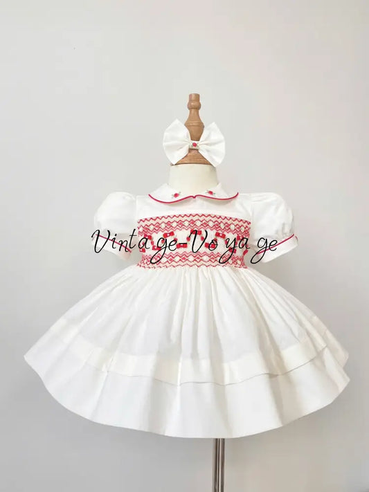 PRE-ORDER NOW & GET NEXT WEEK! NEW SEASON🎄SCARLETT WHITE & RED❤️HAND-SMOCKED🧵🪡👑DRESS & ACCESSORIES🎀❄️ - 3M - Baby &