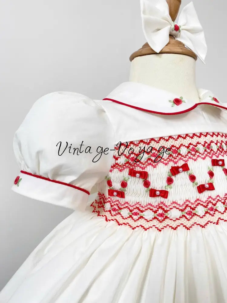 PRE-ORDER NOW & GET NEXT WEEK! NEW SEASON🎄SCARLETT WHITE & RED❤️HAND-SMOCKED🧵🪡👑DRESS & ACCESSORIES🎀❄️ - Baby & Toddler