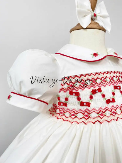 PRE-ORDER NOW & GET NEXT WEEK! NEW SEASON🎄SCARLETT WHITE & RED❤️HAND-SMOCKED🧵🪡👑DRESS & ACCESSORIES🎀❄️ - Baby & Toddler