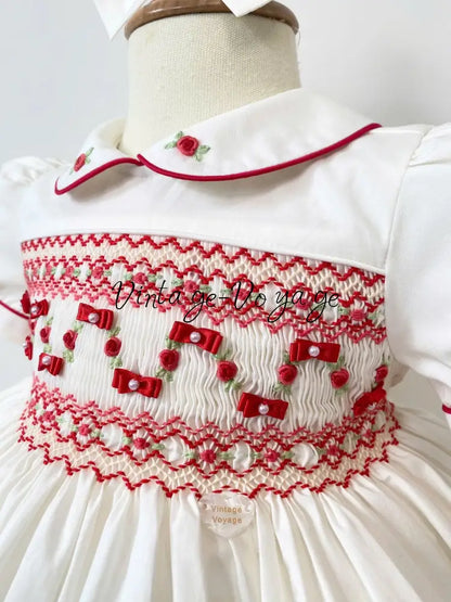 PRE-ORDER NOW & GET NEXT WEEK! NEW SEASON🎄SCARLETT WHITE & RED❤️HAND-SMOCKED🧵🪡👑DRESS & ACCESSORIES🎀❄️ - Baby & Toddler