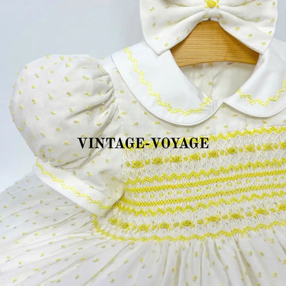 PRE-ORDER NOW & GET NEXT WEEK☀️ROBERTA LEMON🍋FRONT & BACK HAND-SMOCKED DRESS & HAIR BOWS OR HEADBAND🎀🎀 Baby & Toddler