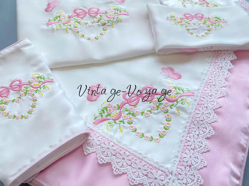 PRE-ORDER NOW! NEW! HAND-CRAFTED PREMIUM SILK/SATIN BABY 5-piece BEDDING SET pyjama set