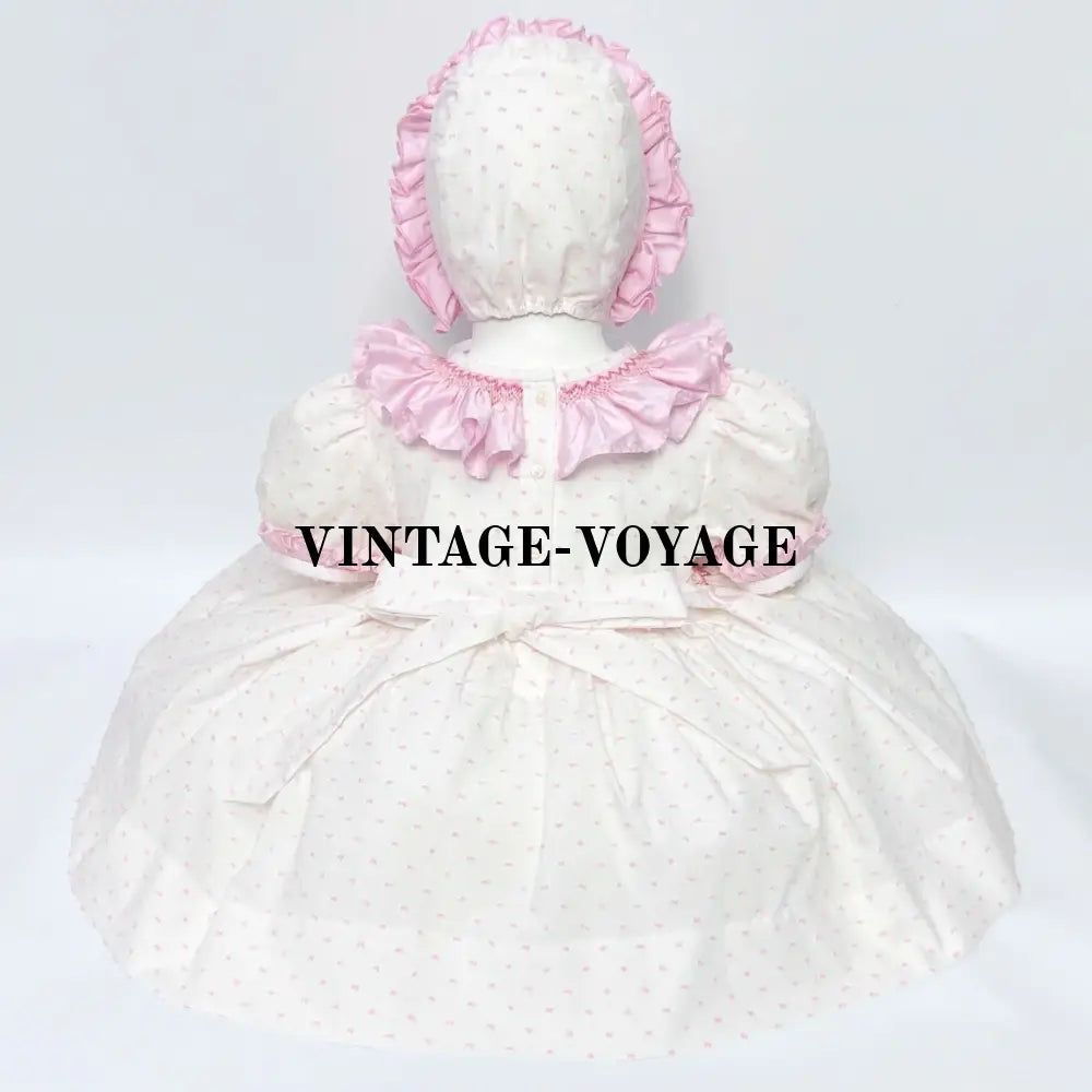 PRE-ORDER! VERONICA 💖 WHITE & PINK HAND-SMOCKED🧵🪡DRESS BONNET PANTIES & HAIR BOWS OR HEADBAND🎀 Baby & Toddler Outfits