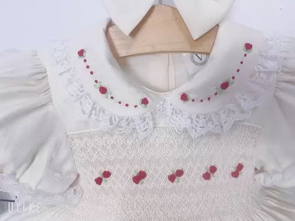 NEW🤩MELODY WHITE & PINK👼HAND-SMOCKED🧵🪡DRESS,BIB,BLOOMERS & HEADBAND OR BOWS🎀🎀