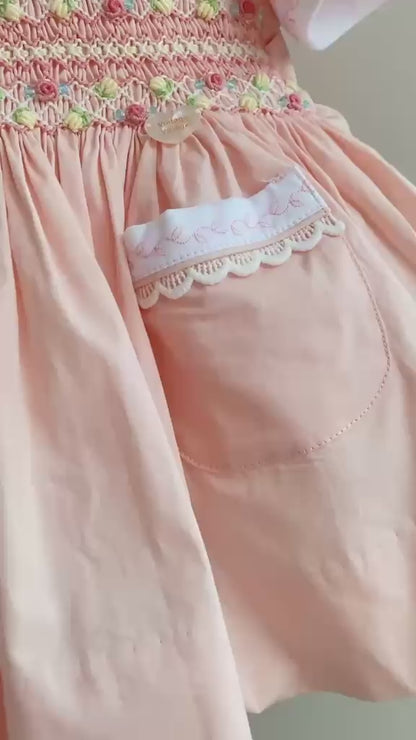 PRE-ORDER & GET NEXT WEEK‼️NEW! 🍁ISABELLA BABY ORANGE🧡HAND-SMOCKED🧵🪡👑DRESS & ACCESSORIES🎀