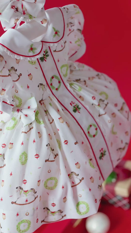 FESTIVE FUN🎄🤶HAND-EMBROIDERED🧵🪡DRESS, PANTIES& BOWS OR HEADBAND 🎀