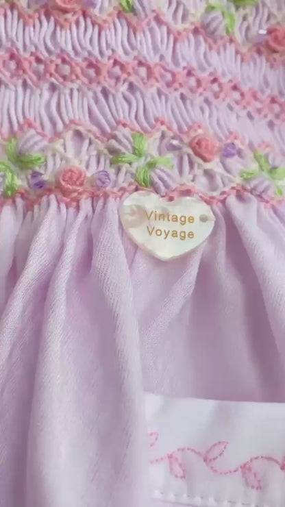 PRE-ORDER & GET NEXT WEEK‼️NEW🍁ISABELLA BABY PINK 🌸 HAND-SMOCKED🧵🪡DRESS, PANTIES & HAIR ACCESSORIES🎀