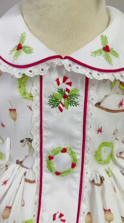 PRE-ORDER & GET NEXT WEEK‼️NEW🤩FESTIVE FUN🎄🤶HAND-EMBROIDERED🧵🪡DRESS, PANTIES,BIB & BOWS OR HEADBAND 🎀