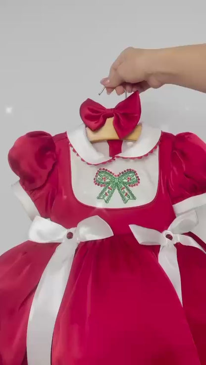 LUXURY SILK/SATIN RED♥️HOLLY DRESS,PANTIES & BOWS OR HEADBAND🎀