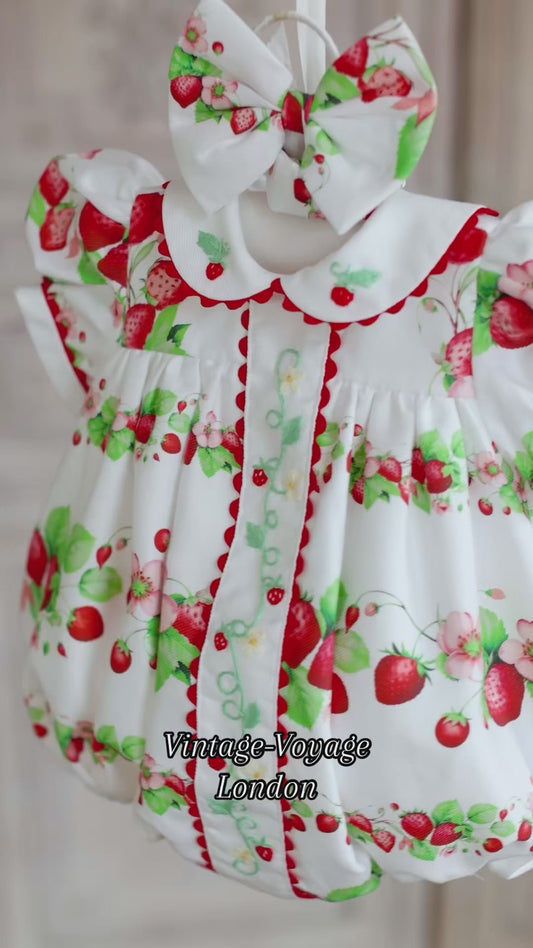 JUICY 🍓CUSTOM PRINT HAND-EMBROIDERED 🧵🪡ROMPER, BIB & HAIR BOWS OR HEADBAND 🎀🎀