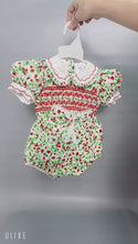 Load and play video in Gallery viewer, &quot;STRAWBERRY&quot; Baby Cotton Romper/Outfit &amp; Hair Accessories ONE LEFT
