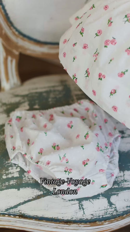 NEW☀️DAKOTA CLASSIC SWISS DOT COTTON FLORAL🌸🌺PRINTED DRESS, KNICKERS & BOWS🎀