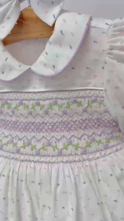 NEW💞EVELYN SWISS DOT PINK🌸HAND-SMOCKED🧵🪡DRESS, PANTIES & HAIR ACCESSORIES🎀