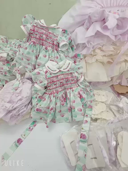 PRE-ORDER & GET NEXT WEEK‼️NEW😍PATRICIA CUSTOM PRINTED☕️🌸HAND-SMOCKED🧵🪡DRESS & ACCESSORIES🎀
