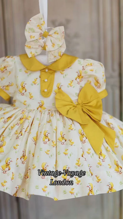 NEW🤩DAKOTA CLASSIC COTTON DUCK🐥CUSTOM PRINT🧚DRESS, KNICKERS & BOWS🎀
