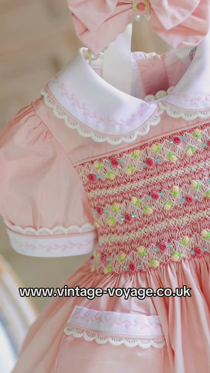 NEW! 🍁ISABELLA BABY ORANGE🧡HAND-SMOCKED🧵🪡👑DRESS & ACCESSORIES🎀
