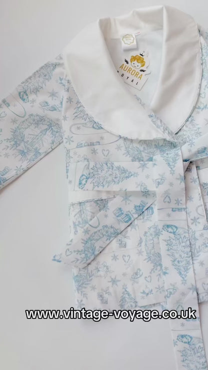 NEW🤩Boys Blue Custom Print❄️❄️Pyjamas & Dressing Gown Set😴