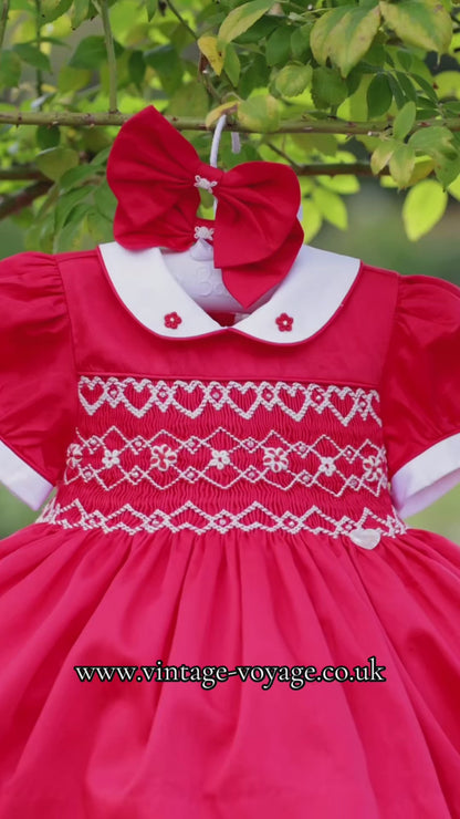 🧑‍🎄CHRISTINA  RED❤️HAND-SMOCKED🧵🪡👑DRESS & ACCESSORIES🎀