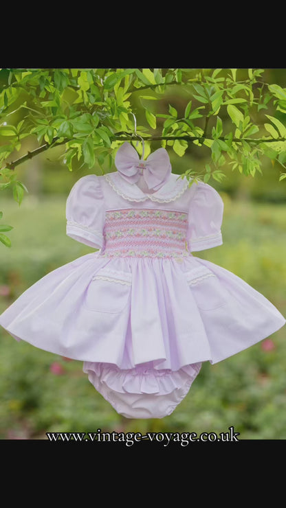 🍁ISABELLA BABY PINK 🌸 HAND-SMOCKED🧵🪡DRESS, PANTIES & HAIR ACCESSORIES🎀