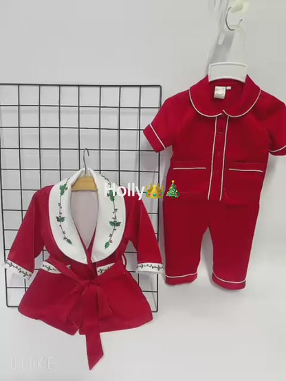 NEW🎄HOLLY SILK/SATIN BOYS RED♥️DRESSING GOWN & PYJAMA SET👑