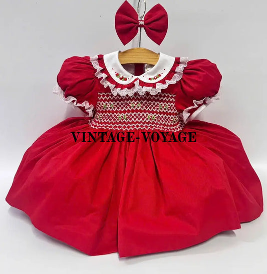 PRE ORDER&GET NEXT WEEK! NEW! ROSEMARY RED HAND SMOCKED DRESS & HAIR BOWS 6M Baby & Toddler Dresses