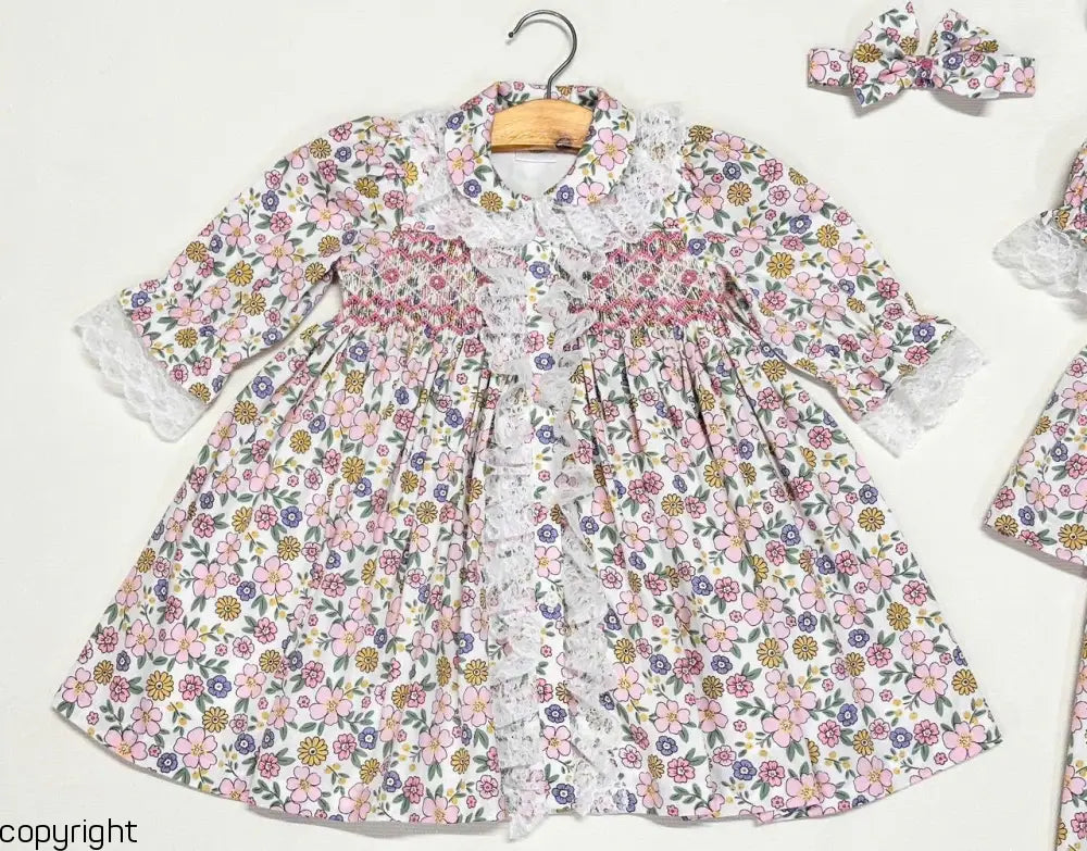 PRE-ORDER & GET NEXT WEEK! NEW! SUNNY PINK FLORAL HAND-SMOCKED PJ & GOWN SET pyjama set