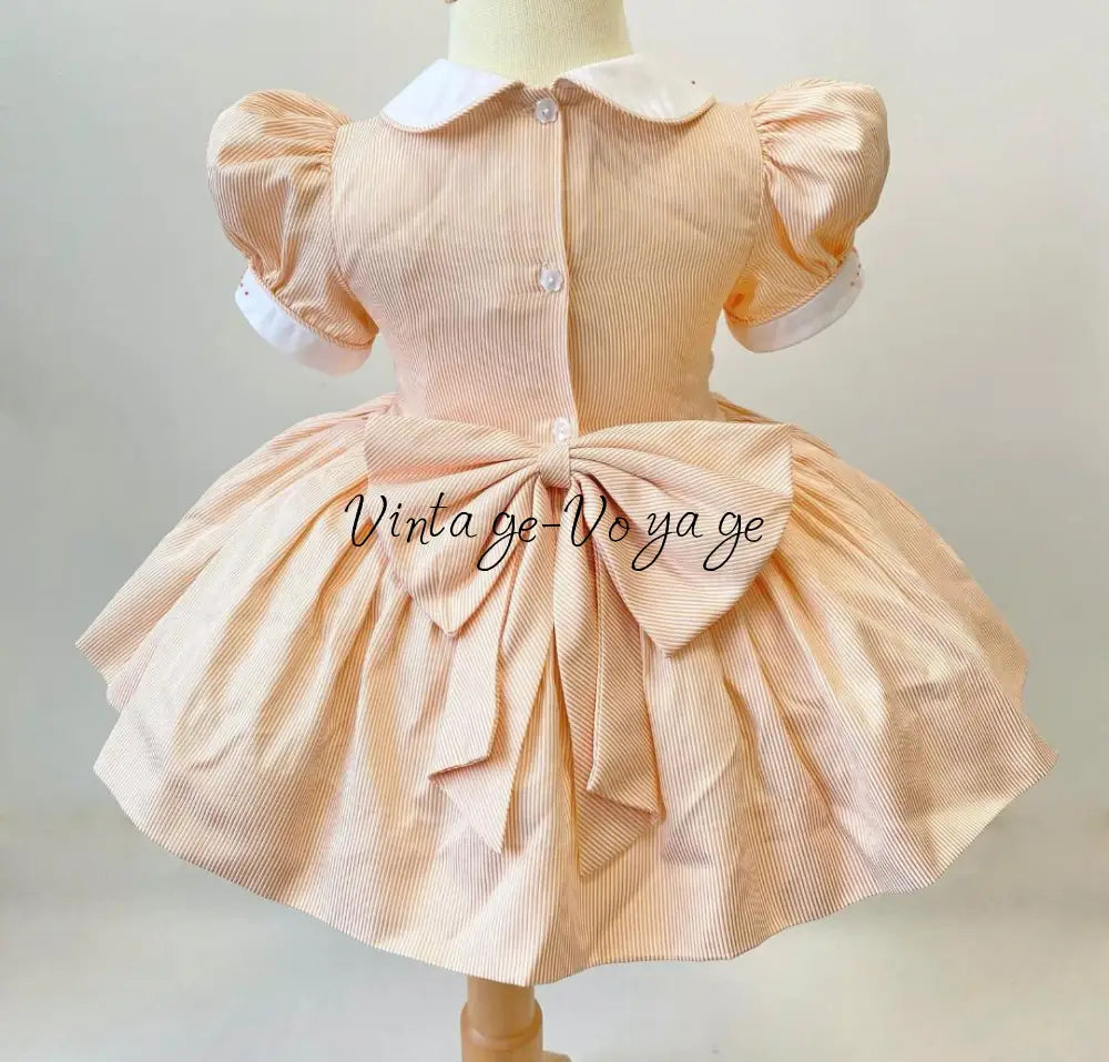 TAMMY PEACH STRIPES HAND-SMOCKED🧵🪡DRESS & HAIR ACCESSORIES🎀 Baby & Toddler Dresses