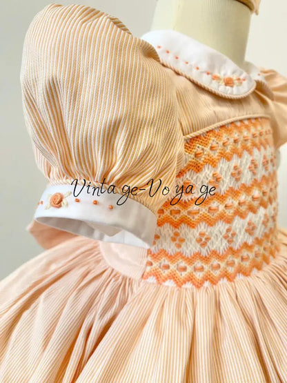 TAMMY PEACH STRIPES HAND-SMOCKED🧵🪡DRESS & HAIR ACCESSORIES🎀 Baby & Toddler Dresses