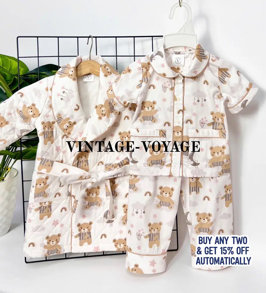 PRE-ORDER! TED IVORY QUILTED GOWN & PYJAMA SET 3M pyjama set