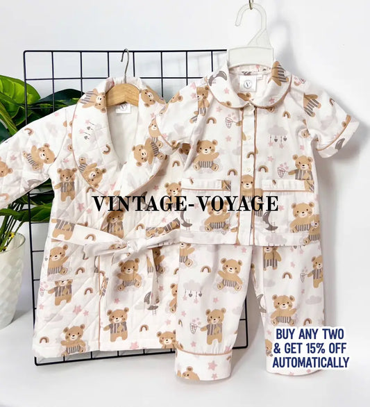 PRE-ORDER! TED IVORY QUILTED GOWN & PYJAMA SET 3M pyjama set