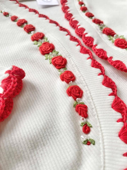 PRE-ORDER & GET NEXT WEEK‼️NEW SEASON🍁🎄OLIVIA RED🧑‍🎄❤️COTTON HAND-EMBROIDERED🧵🪡CARDIGAN, SOCKS & HAIR ACCESSORIES🎀