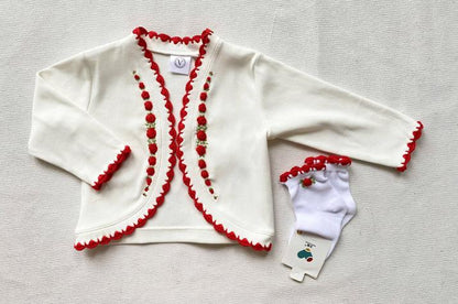 PRE-ORDER & GET NEXT WEEK‼️NEW SEASON🍁🎄OLIVIA RED🧑‍🎄❤️COTTON HAND-EMBROIDERED🧵🪡CARDIGAN, SOCKS & HAIR ACCESSORIES🎀