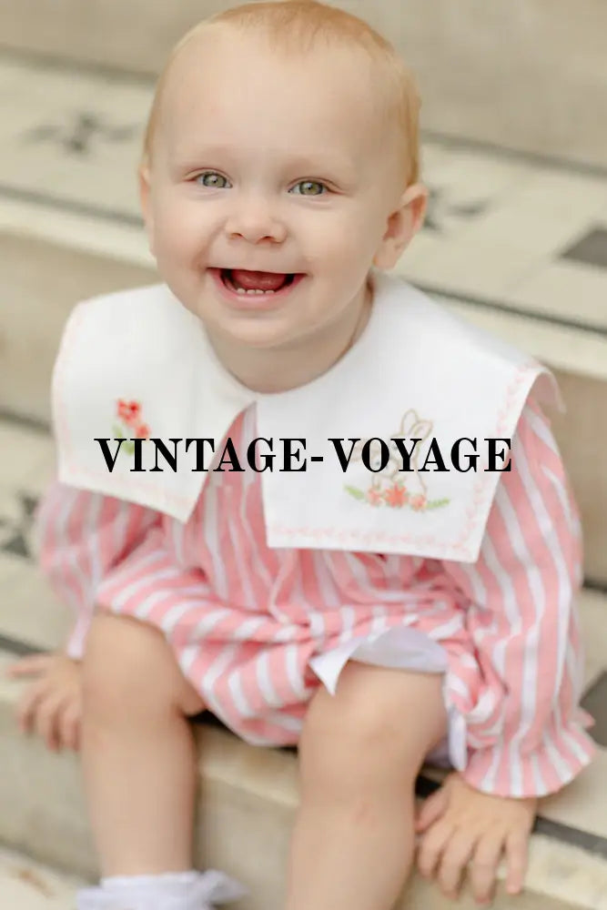 NEW🤩VIVI CORAL🪸STRIPED HAND-EMBROIDERED🧵🪡BABY ROMPER BIB & HAIR ACCESSORIES🎀 Baby & Toddler Outfits