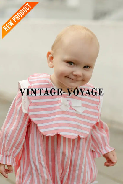NEW🤩VIVI CORAL🪸STRIPED HAND-EMBROIDERED🧵🪡BABY ROMPER BIB & HAIR ACCESSORIES🎀 Baby & Toddler Outfits