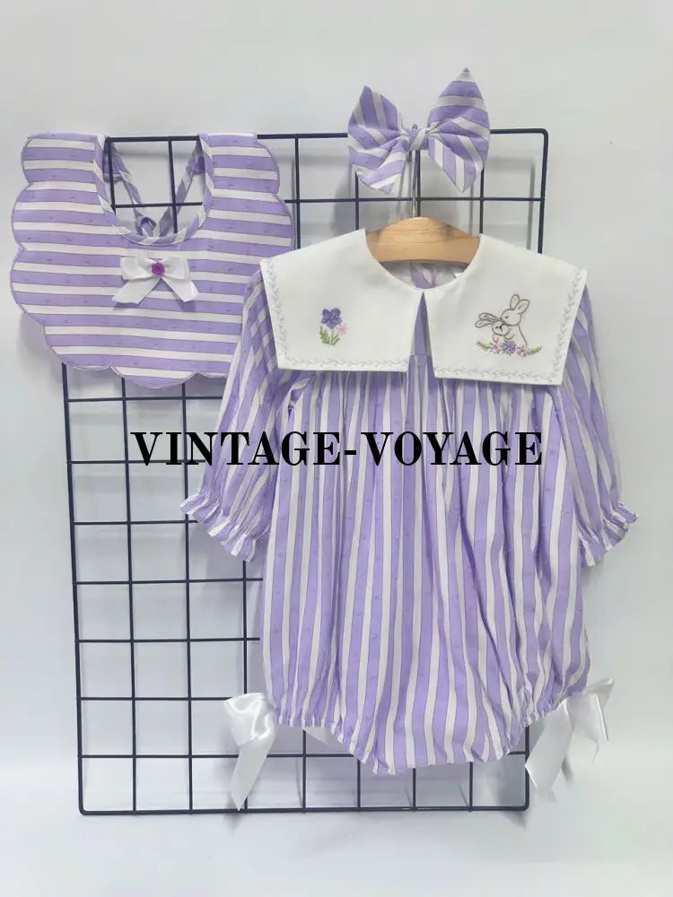 PRE ORDER&GET NEXT WEEK! NEW! VIVI RED STRIPED HAND EMBROIDERED BABY ROMPER BIB & HAIR ACCESSORIES SET NB 1M Baby &