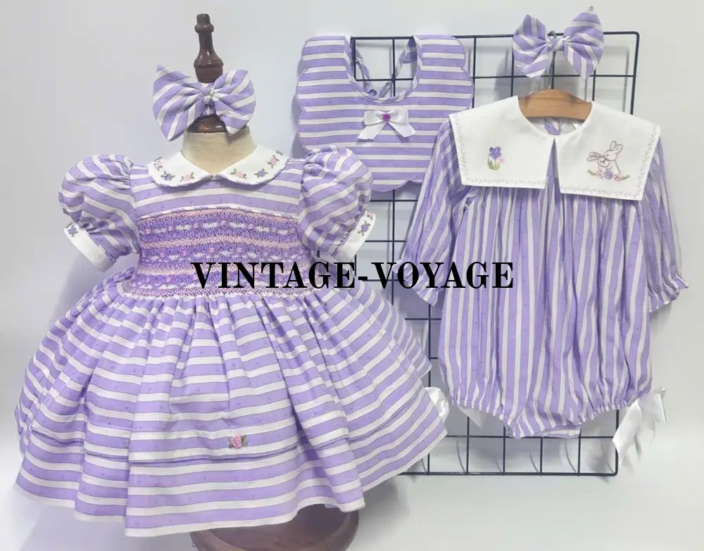 PRE ORDER&GET NEXT WEEK! NEW! VIVI RED STRIPED HAND EMBROIDERED BABY ROMPER BIB & HAIR ACCESSORIES SET Baby & Toddler