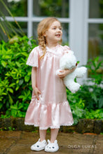 Load image into Gallery viewer, &quot;CONNIE&quot; Girls Pale Pink Silk Nightdress - nightdress by Vintage Voyage UK - baby, babyclothes, babygirl, bow, britain, children, designerclothes, girl, girlsdress, infant, lace, london, londonstyle, luxury, nightdress, pink, silk, spanish, toddler, traditional, ukfashion, vintage, vintagevoyage

